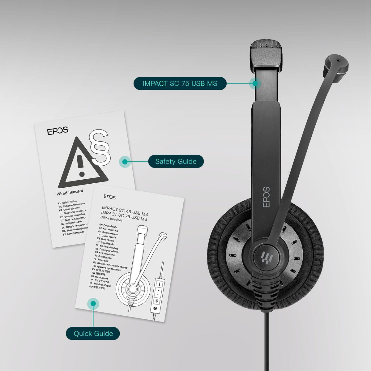 Sennheiser SC 75 USB MS (507086) - Double-Sided Business Headset | For Skype for Business, with Mobile Phone, Tablet, Softphone, and PC | HD Sound & Noise-Cancelling Microphone (Black)