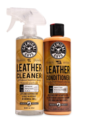 Chemical Guys Leather Cleaner and Conditioner Kit - Car Cleaner and Conditioner, Safely Cleans & Conditions Leather Car Interiors, Furniture, Shoes, Boots, Bags, Apparel & More, 2 Bottles (16 oz Each)