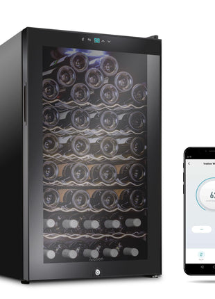 Ivation 51 Bottle Compressor Wine Cooler Refrigerator with Wi-Fi Smart App Control Cooling System | Large Freestanding Wine Cellar Fridge For Red White Champagne or Sparkling, Black Glass Door & Lock