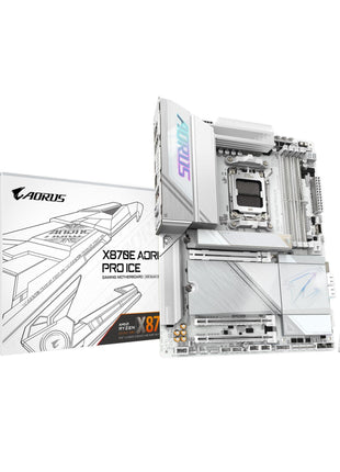GIGABYTE X870E AORUS PRO ICE AMD AM5 LGA 1718 Motherboard, ATX, DDR5, 4X M.2, PCIe 5.0, USB4, WIFI7, 2.5GbE LAN, EZ-Latch, 5-Year Warranty