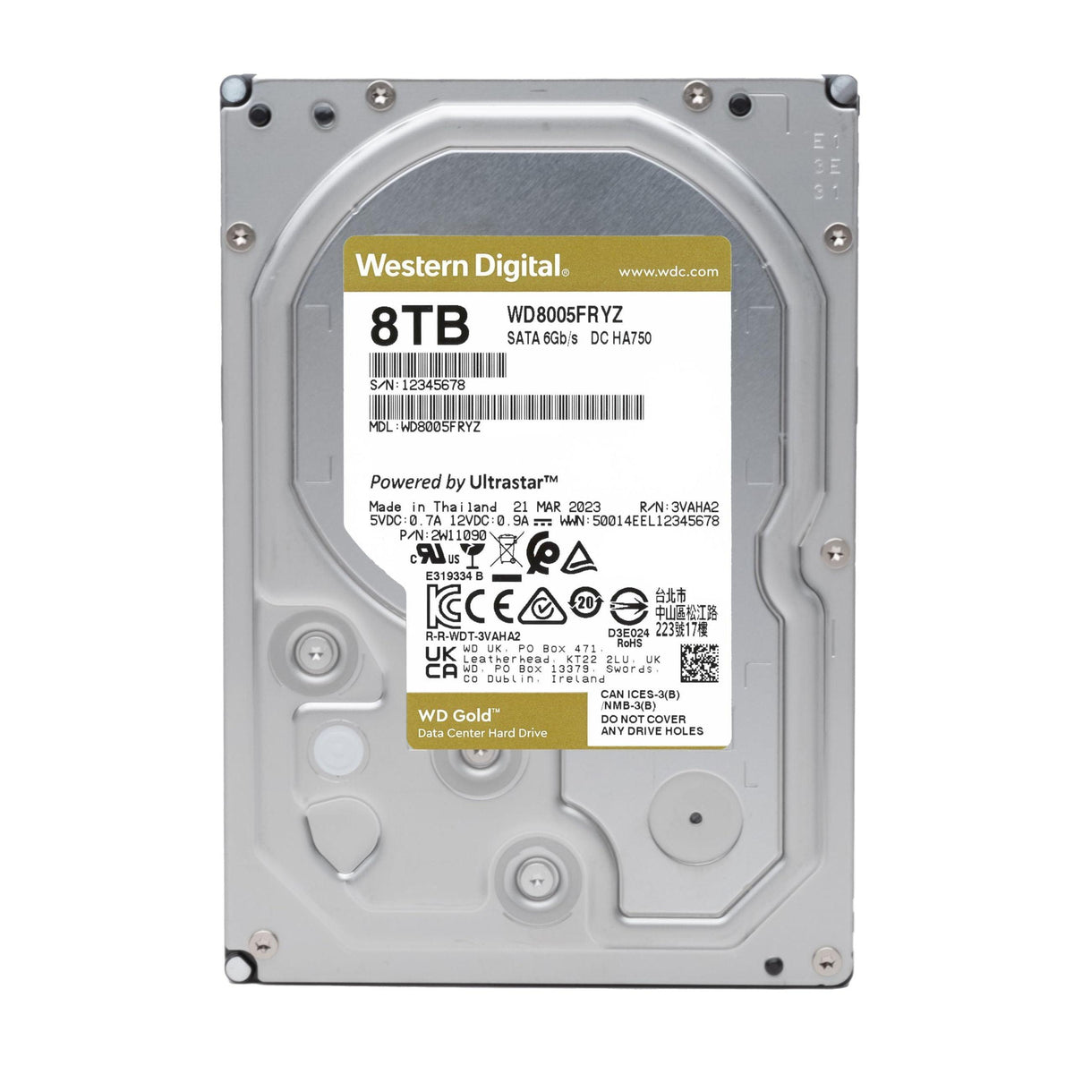 Western Digital 8TB WD Gold Enterprise Class Internal Hard Drive - 7200 RPM Class, SATA 6 Gb/s, 256 MB Cache, 3.5" - WD8005FRYZ