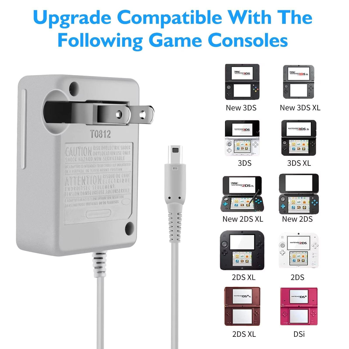 3DS Charger Kit Compatible with Nintendo 3DS/ New 3DS XL/DSi/DSi XL/2DS/ 2DS XL 100-240V Wall Plug Adapter with 4 Metal Retractable Stylus Pen for 3DS/3DS XL/3DS LL