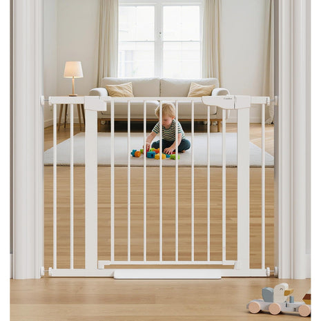 Cumbor 30-40.6 in Baby Gate for Stairs and Doorways, Dog Gate Indoor White | Mom's Choice Awards Winner, Auto Close, Double Lock, Safety Child Gate for Toddlers & Pets, Pressure or Hardware Mounted