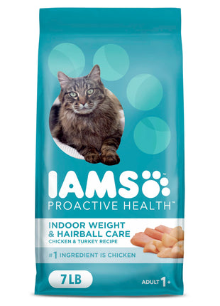 IAMS Proactive Health Indoor Weight Control & Hairball Care Adult Dry Cat Food, Chicken & Turkey Recipe, 7 lb. Bag