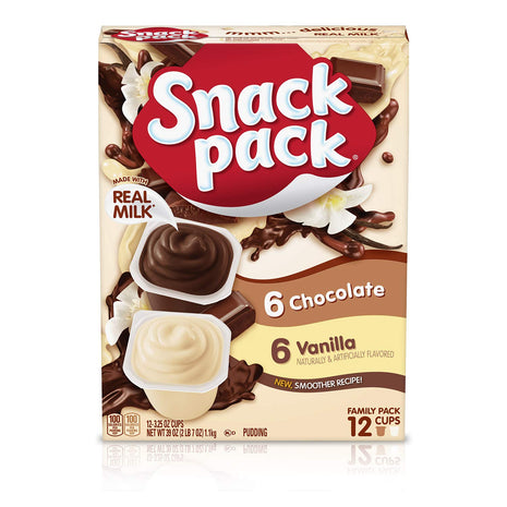 Snack Pack Chocolate and Vanilla Pudding Cups, 3.25 oz., 12-ct Family Pack