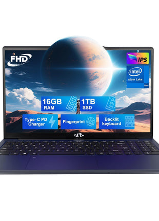 NIMO 15.6 IPS-FHD-Laptop, 16GB RAM 1TB SSD Intel Pentium Quad Core N100, Backlit Keyboard Fingerprint (Beat to i3-1115G4 Up to 3.4GHz) Computer for Student-Home WiFi 6 BT5.2 Win 11