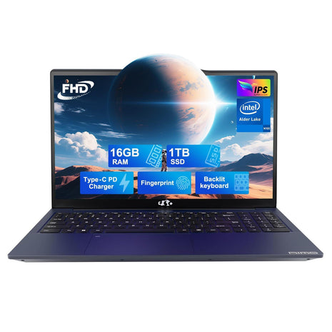 NIMO 15.6 IPS-FHD-Laptop, 16GB RAM 1TB SSD Intel Pentium Quad Core N100, Backlit Keyboard Fingerprint (Beat to i3-1115G4 Up to 3.4GHz) Computer for Student-Home WiFi 6 BT5.2 Win 11