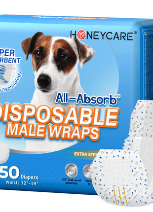 HONEY CARE All-Absorb A26 Male Dog Wrap, 50 Count, Small