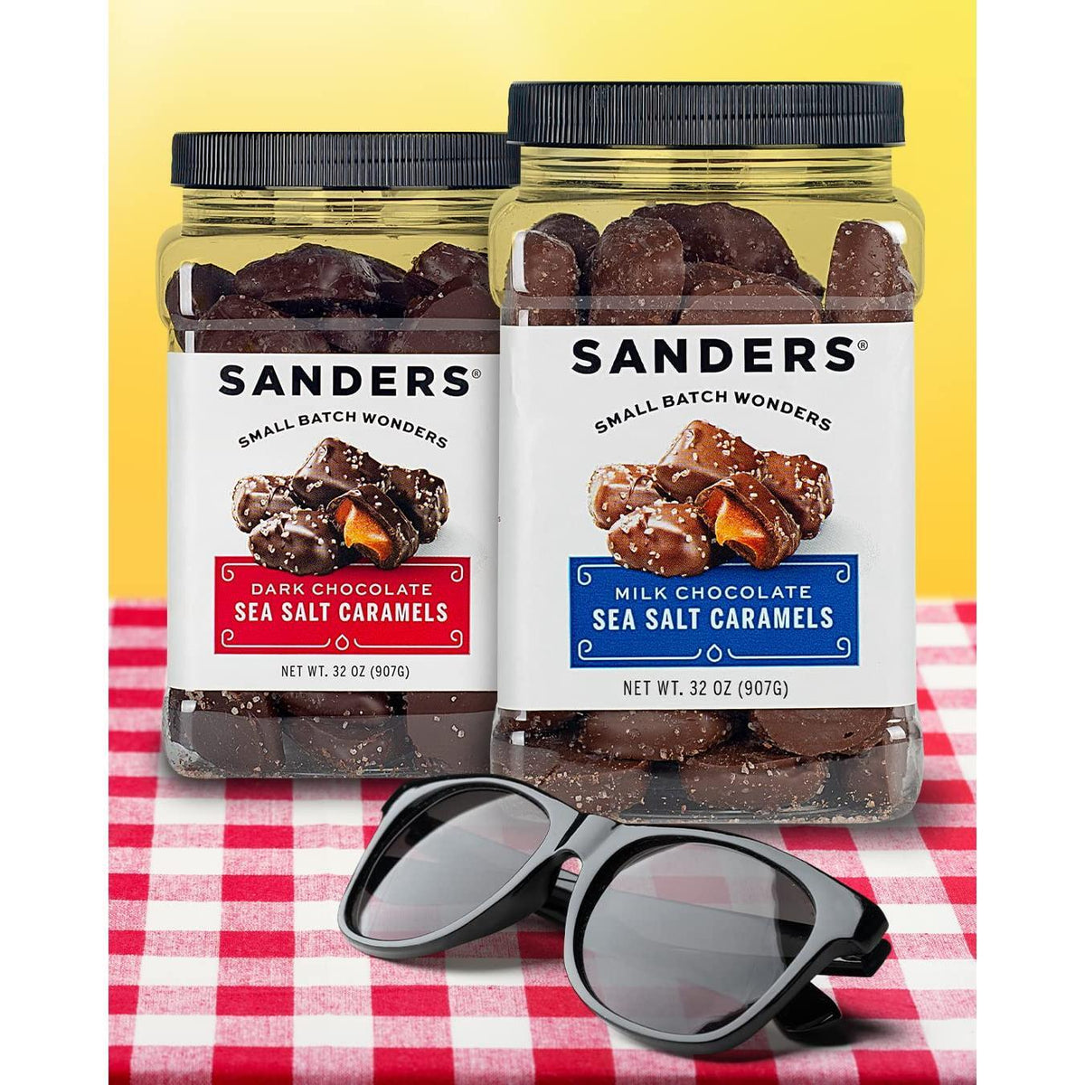 Sanders Milk Chocolate Sea Salt Caramels (32 oz Tub) – Handcrafted Small Batch Slow Cooked Caramel, Sea Salt Chocolate with Rich Indulgent Flavor, Sweet & Salty