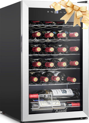 AAOBOSI 24 Inch Dual Zone Wine and Beverage Cooler,19 Bottles & 88 Cans Upgraded Wine Fridge,Built-in and Freestanding,Removable Fashion Wooden Frame,Intelligent Digital Temperatrue Control,Low Noise