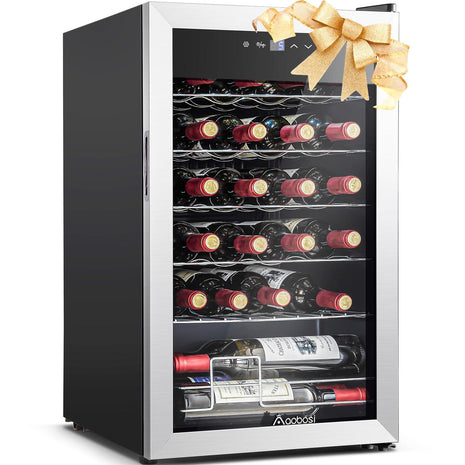 AAOBOSI 24 Inch Dual Zone Wine and Beverage Cooler,19 Bottles & 88 Cans Upgraded Wine Fridge,Built-in and Freestanding,Removable Fashion Wooden Frame,Intelligent Digital Temperatrue Control,Low Noise