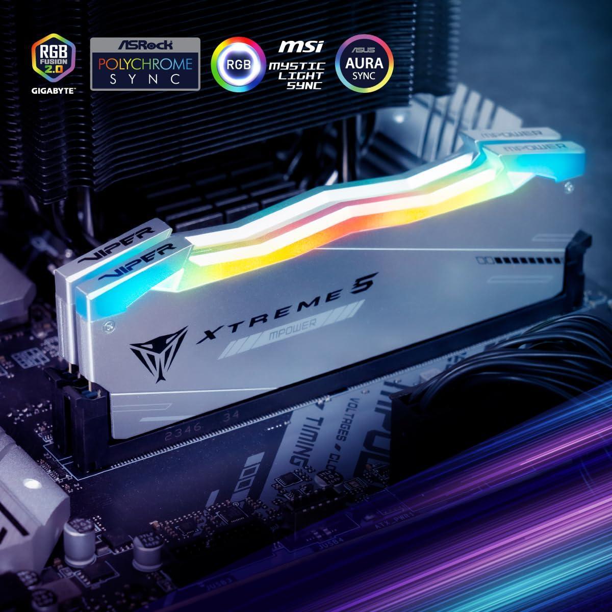 Patriot Memory Viper Xtreme 5 MPOWER DDR5 RGB RAM 48GB (2X24GB) 6000MT/s CL30 1.35v UDIMM Desktop Gaming Memory Kit Compatible with Intel XMP/AMD Expo - PVXR548G60C30KM