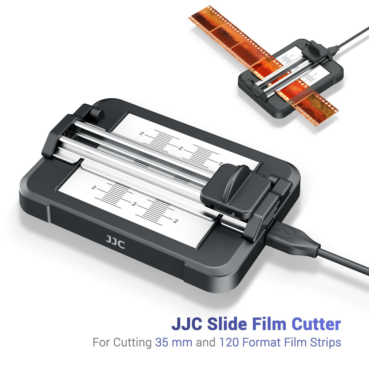 JJC Negative Slide Film Cutter for 35mm 120 Format Strip, 35mm Film Trimmer with 11-Level Brightness Adjustable LED Backlight Panel Support USB-C Charging and Graduated Mark for Clean Cutting