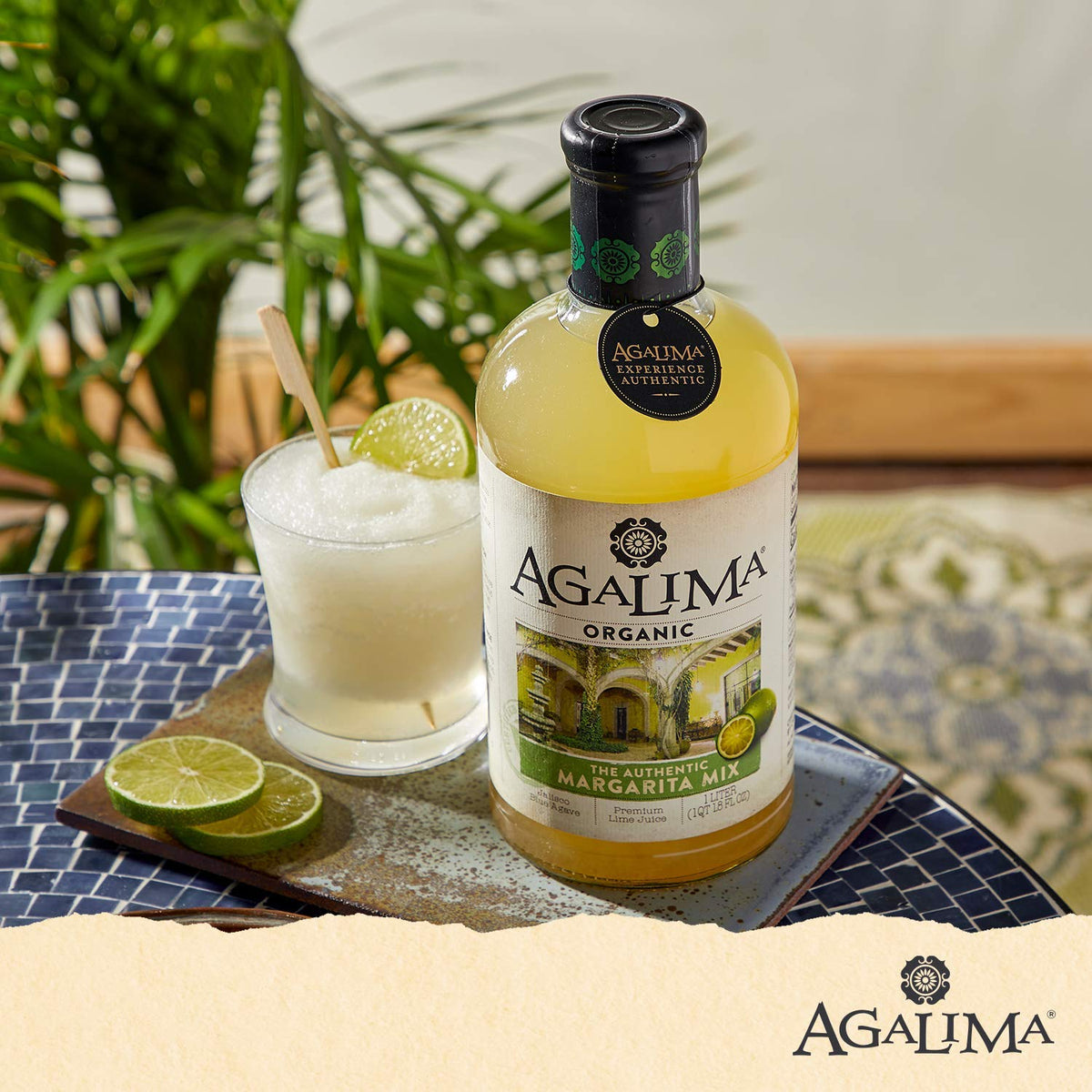 Agalima Authentic Organic Margarita Drink Mix, All Natural, 1 Liter (33.8 Fl Oz) Glass Bottle