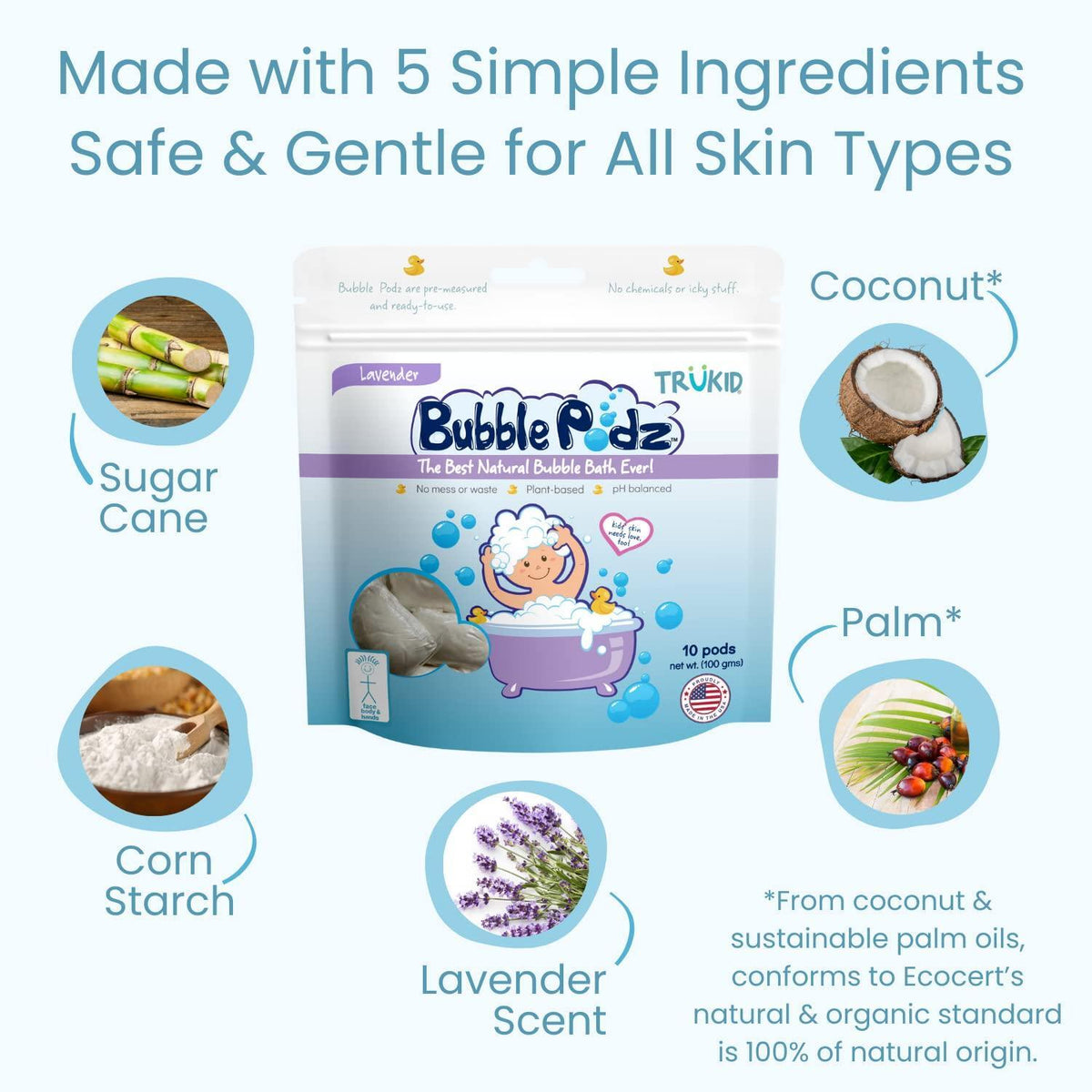 TruKid Bubble Podz Bubble Bath for Kids, Toddlers, & Babies, Tear Free Gentle & Refreshing Bath Bomb for Sensitive Skin with Natural Moisturizers, Non-Toxic, pH Balanced, Lavender Scent (24 Podz)