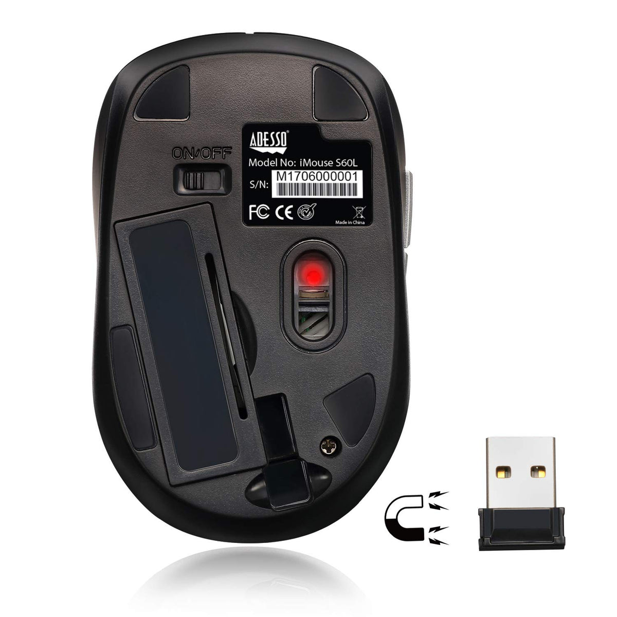Adesso iMouse S60 Wireless Optical Mouse with 24 GHz RF Technology, Programmable Driver, Tilt-Wheel Scrolling, and Magnetically Storable Receiver (Blue)
