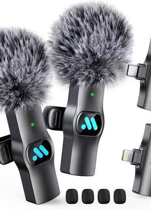 Leettus 2pcs Dual Receivers Mini Microphone for iPhone iPad Android Video Recording,Lavalier Wireless Microphones for Game,Live Streaming,Interviews,YouTube,TikTok,Vlog