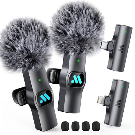 Leettus 2pcs Dual Receivers Mini Microphone for iPhone iPad Android Video Recording,Lavalier Wireless Microphones for Game,Live Streaming,Interviews,YouTube,TikTok,Vlog