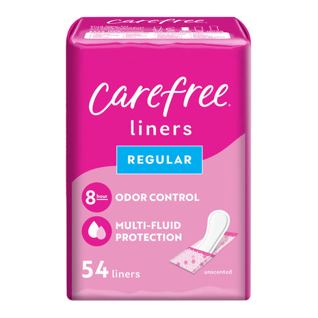 Carefree Panty Liners for Women, Regular, Wrapped, Unscented, 54 ct