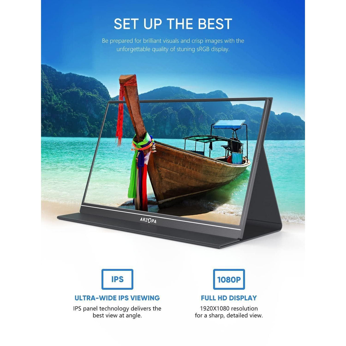 ARZOPA Portable Monitor, 15.6'' 1080P FHD Laptop Monitor USB C HDMI Computer Display HDR Eye Care External Screen w/Smart Cover for Mac Phone Xbox Switch PS5-S1 Table