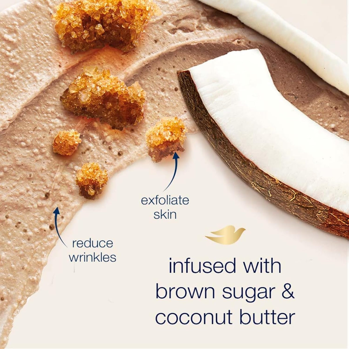 Dove Exfoliating Body Polish Scrub Dry Skin Brown Sugar & Coconut Butter,Gently Exfoliates & Moisturizes Instant Soft & Smooth Skin,Naturally Derived Ingredients,Sulfate-Free,Coconut Scent,298G