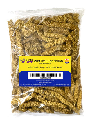 Birds LOVE Millet Tips & Tails for Birds - Parakeets, Cockatiels, Lovebirds, Finches, Budgies, Canaries, Cockatoos - Natural & Healthy Millet for Birds - Parakeet Food & Treats for All Parrots, 1lb