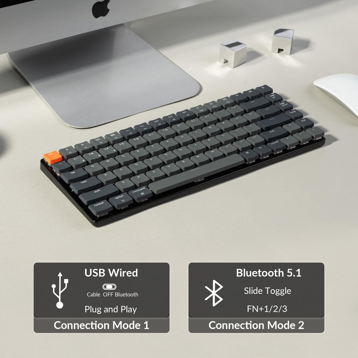 Keychron K3 Version 2, 84 Keys Ultra-Slim Wireless Bluetooth/USB Wired Mechanical Keyboard with White LED Backlit, Low-Profile Keychron Mechanical Red Switch Compatible with Mac Windows