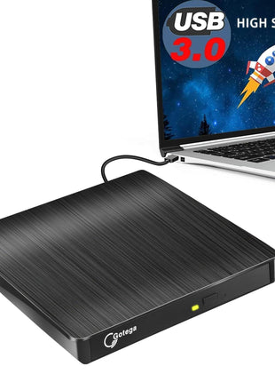 External CD/DVD Drive for Laptop, Portable CD DVD Player, USB 3.0 A, Black | CD ROM burner compatible with Laptop Desktop PC Windows Linux OS Apple Mac record music videos install software backup