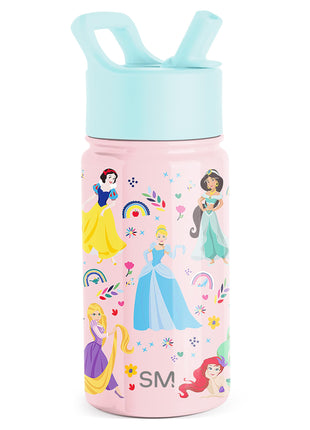 Simple Modern Kids Summit Water Bottle with Straw Lid | Disney Princess 14oz Stainless Steel Cup Insulated Tumbler for Girls, School | Princess Rainbows
