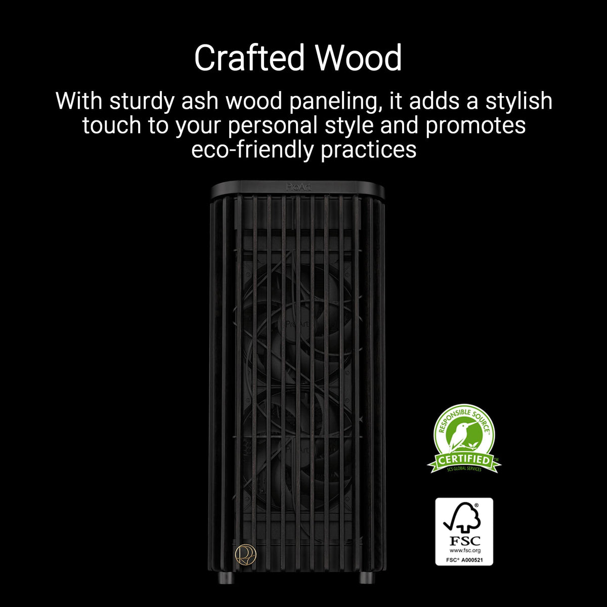 ASUS ProArt PA401 Wood Edition ATX Mid-Tower Case – Tempered Glass, FSC-Certified Wooden Front Panel, Dual 160mm Fans, Power & Reset Button Lock, USB-C 20Gbps, Detachable PSU Bracket