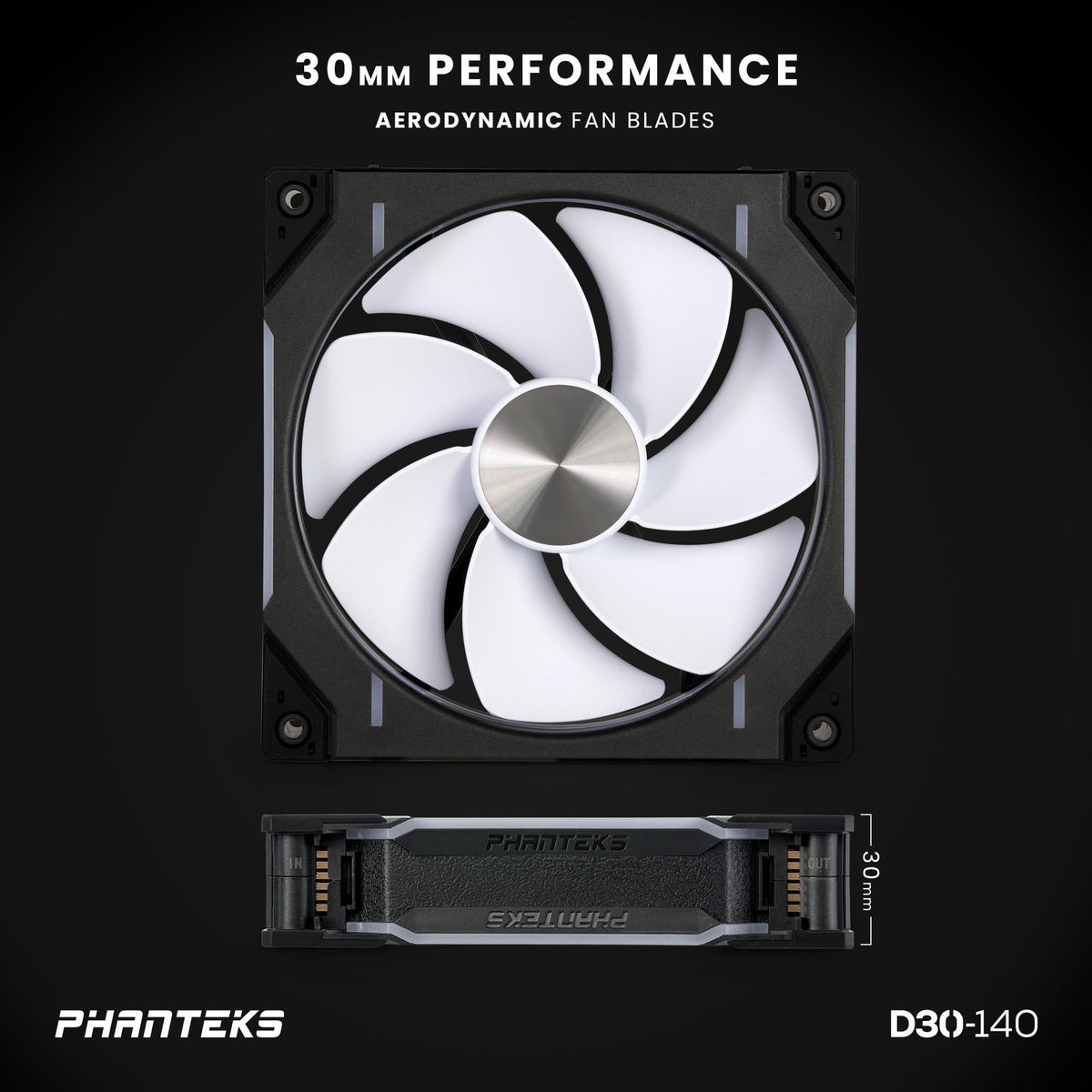 Phanteks (PH-F140D30R_DRGB_PWM_BK01) D30-140 DRGB PWM Fan, Reverse Airflow Model, Premium D-RGB Performance Fan, ARGB/DRGB Lighting, Daisy-Chain Fan Linking System (Black)