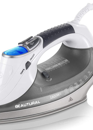 BEAUTURAL 1800 Watts Steam Iron with Digital LCD Screen, 3-Way Auto Shutoff | Double-Layer and Ceramic Coated Soleplate, 9 Preset Temperature, Burst of Steam for Variable Fabric, Anti-Drip and Anti-Calc