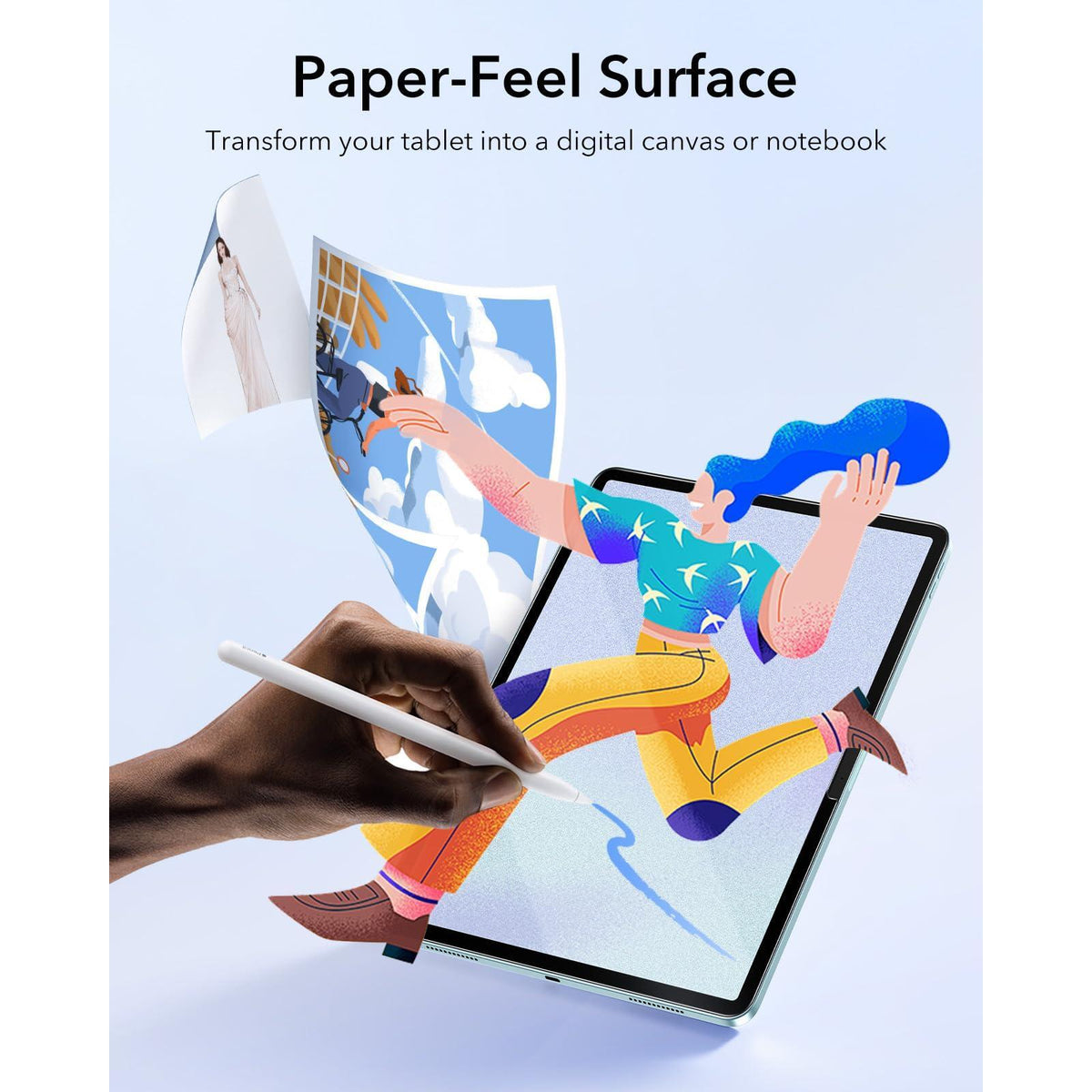 ESR 2 Pack Paper-Feel Screen Protectors for iPad Air 11 Inch M3/M2 (7th/6th Generation, 2025/2024), Write and Draw Like on Paper, 9H Tempered Glass, Matte Writing Film with Alignment Frame, Anti-Glare