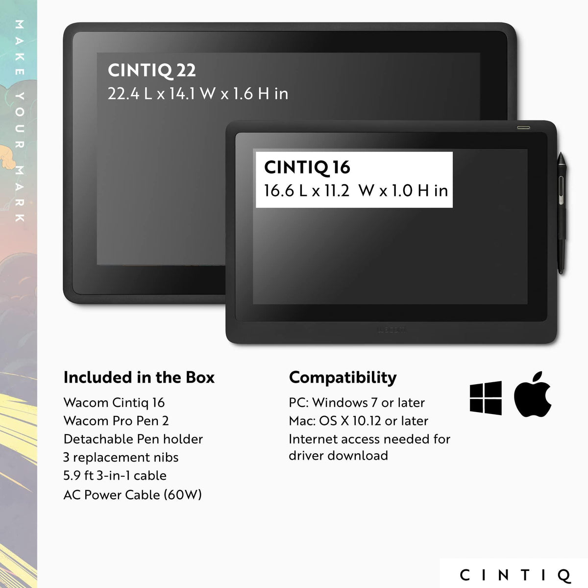 Wacom Cintiq 16 Drawing Tablet with Screen, 15.4" Full HD Display Graphic Arts Tablet Includes Pro Pen 2 w/ Tilt Response, Graphic Design Animation Display Pad for Mac, PC