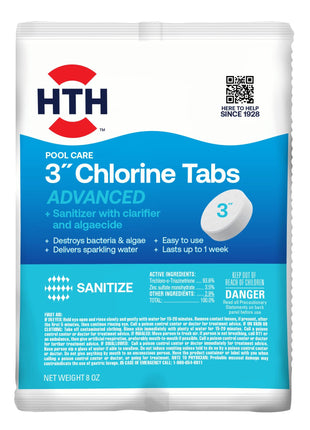 HTH 42051 Swimming Pool Care 3 inch Chlorine Tabs Advanced, Swimming Pool Chlorinating Sanitizer, 8oz