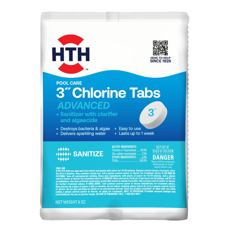 HTH 42051 Swimming Pool Care 3 inch Chlorine Tabs Advanced, Swimming Pool Chlorinating Sanitizer, 8oz