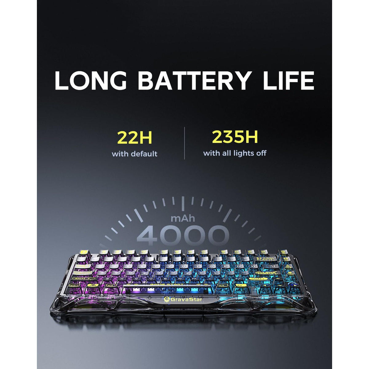 GravaStar Mercury K1 Lite 75% Gaming Keyboard, 2.4GHz/BT/Wired Tri-Mode Wireless Keyboard, Gasket Hot Swappable Mechanical Keyboard, Pre-lubed Linear Switches, RGB Backlit (Transparent Black)