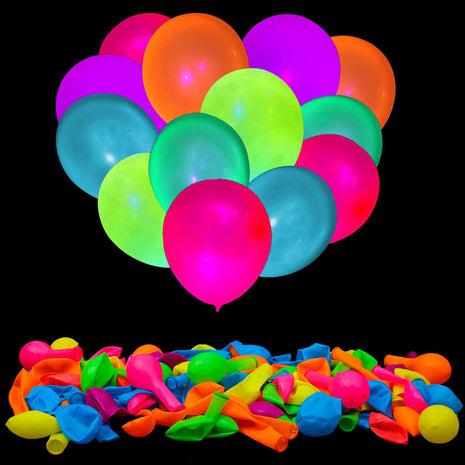 100 Pcs UV Neon Balloons, Neon Glow Party Balloons UV BlackLight Balloons glow in the dark party supplies for Birthday Decorations Wedding Glow Party Supplies Light up Balloons