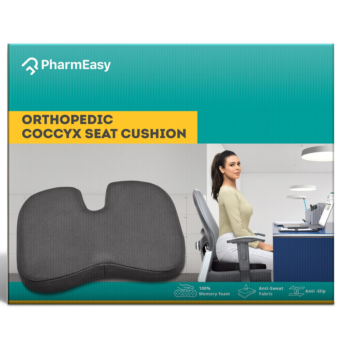 PharmEasy Orthopedic Coccyx Seat Cushion for Chair car and Wheelchair Car Seat Cushions for Sciatica and Lower Back Pain Relief Ideal Sitting Cushion car Cushion and Coccyx Cushion for Tailbone Pain