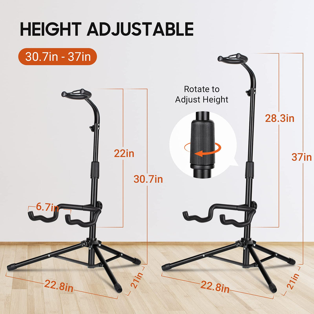 CAHAYA Guitar Stand Floor - Folding Universal Guitar Holder for Acoustic Electric Guitars Bass Guitar Adjust Height from 30.7 to 37 In Folding Tripod Guitar Stands with Neck Holder