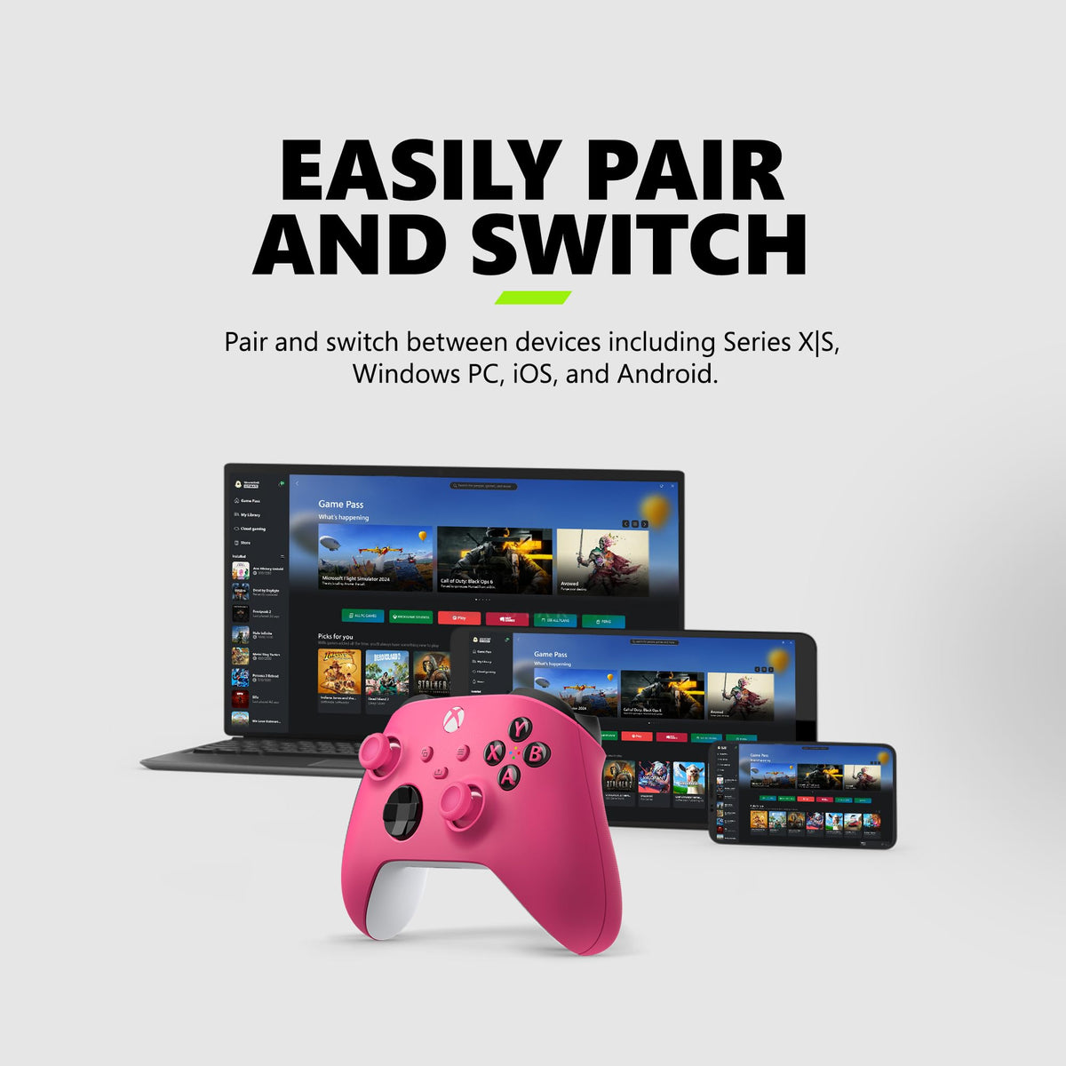 Xbox Wireless Gaming Controller (2025) – Deep Pink – Play on, Windows, Android, iOS, FireTV Sticks, Smart TVs, VR Headsets