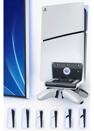 TotalMount Wall Mount for All PS5 Models – Bonus: Holds Two Controllers (Compatible with All PS5 Models Including Slim, Pro, and Original)
