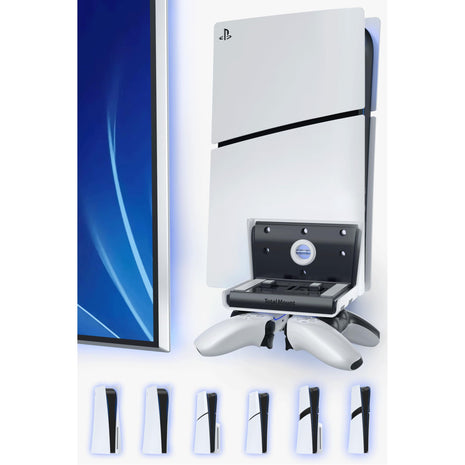 TotalMount Wall Mount for All PS5 Models – Bonus: Holds Two Controllers (Compatible with All PS5 Models Including Slim, Pro, and Original)