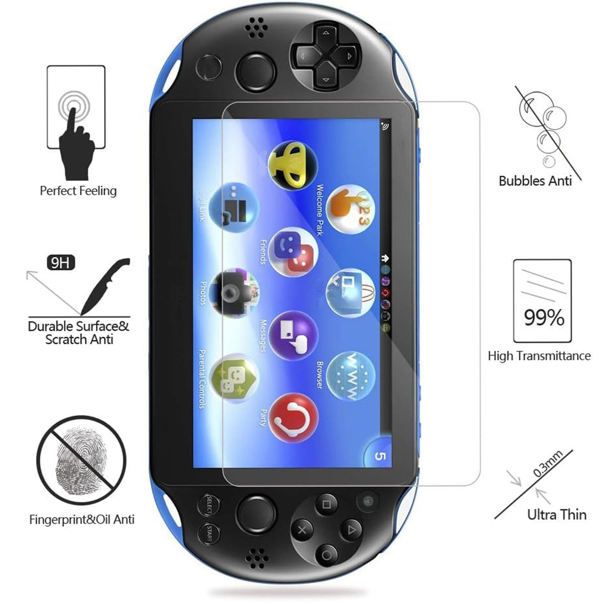 AKWOX Screen Protector Compatible with PS Vita 2000 (Pack of 2), Premium HD Clear 9H Tempered Glass Screen Protective Film Max Clarity High Touch Accuracy Film