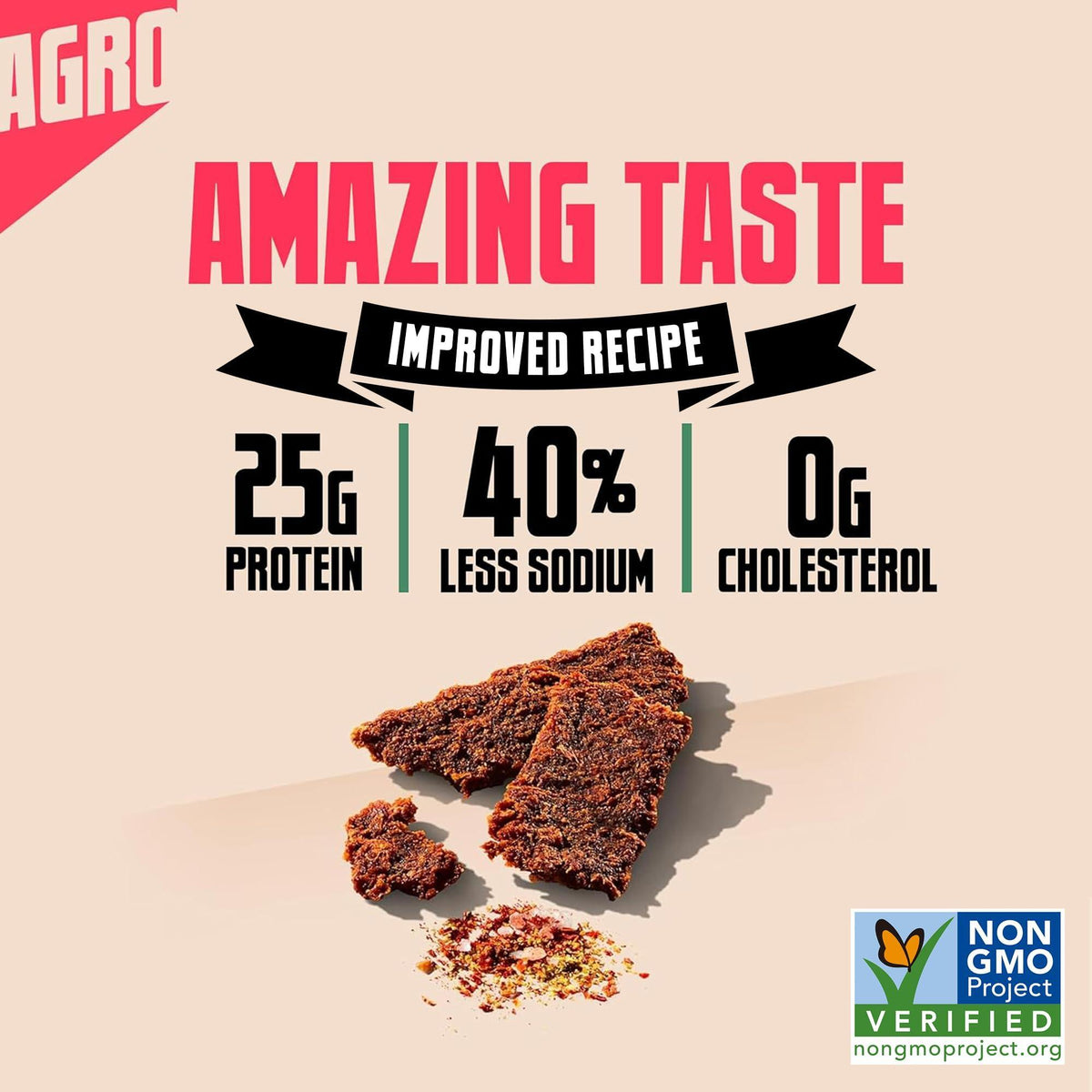 AGRO POWER Vegan Jerky 3-Pack BBQ, Teriyaki, & Original - Delicious, Non-GMO Certified Vegetarian Jerky with 25 Grams of Plant-Based Protein and 40% Less Sodium - High Protein Vegan Snacks - 3 Pack Set