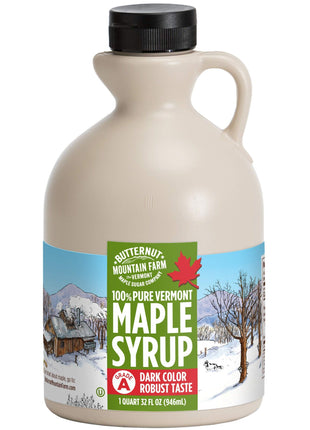 Butternut Mountain Farm Pure Vermont Maple Syrup, Grade A, Dark Color, Robust Taste, All Natural, Easy Pour, 32 Fl Oz, 1 Qt (Prev Grade B)