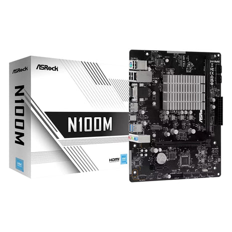 ASRock N100M Micro-ATX Motherboard, Intel Quad-Core N100 Processor (up to 3.4 GHz), DDR4, PCIe 3.0, USB 3.2 Gen2 Type-C, Gigabit LAN