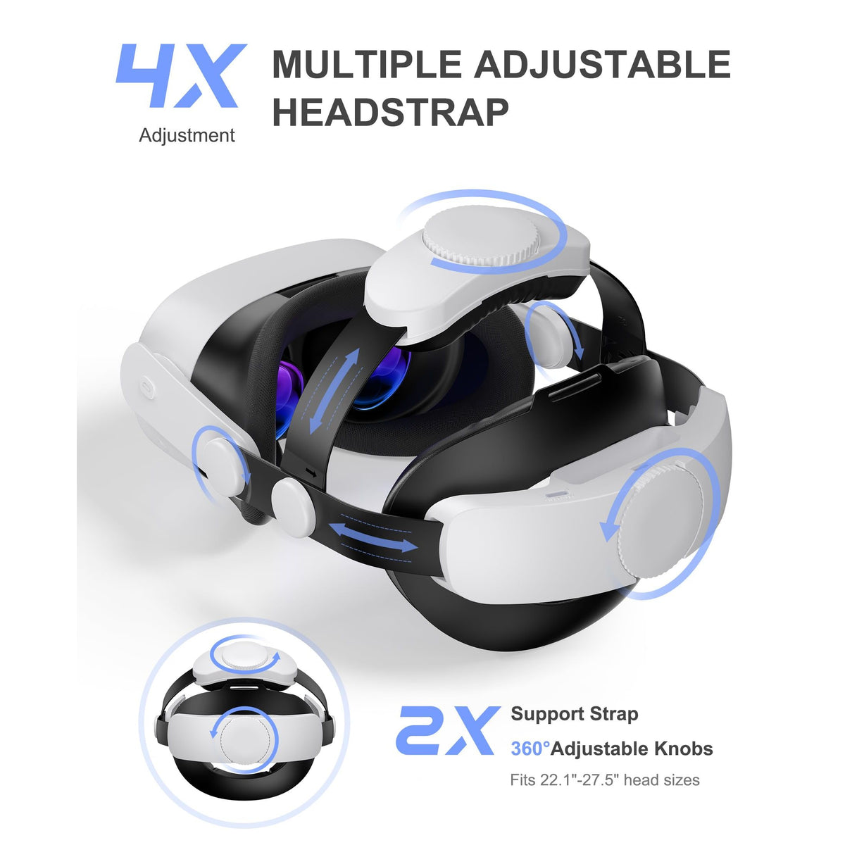Kawaye for Meta Quest 3S/Quest 2/Quest 3 Head Strap, Double Knobs Adjustable Elite Strap Replacement,VR Headset Strap with Two Large Support Pad Enhanced Support, Reduce Pressure-MQ2000