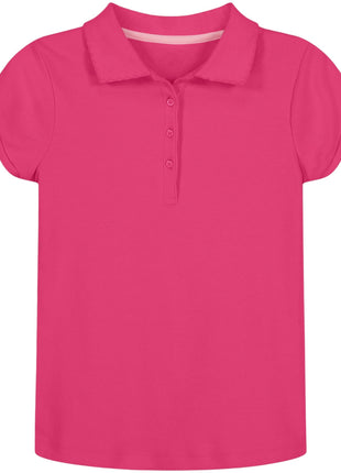 Nautica Girls' School Uniform Short Sleeve Polo Shirt, Button Closure, Soft Pique Fabric, Hot Pink, 8-10