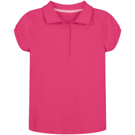 Nautica Girls' School Uniform Short Sleeve Polo Shirt, Button Closure, Soft Pique Fabric, Hot Pink, 8-10